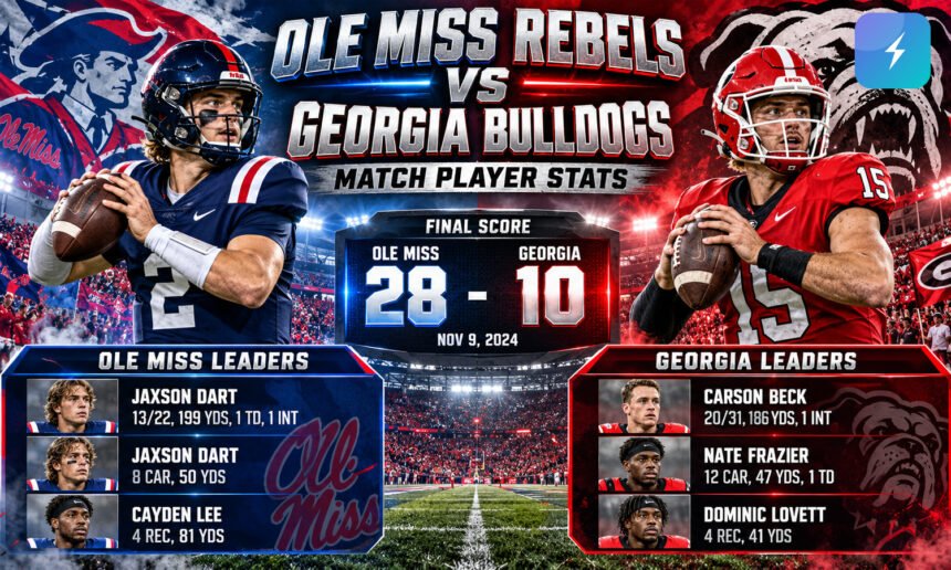 Miss Rebels Football vs Georgia Bulldogs Football Match Player Stats