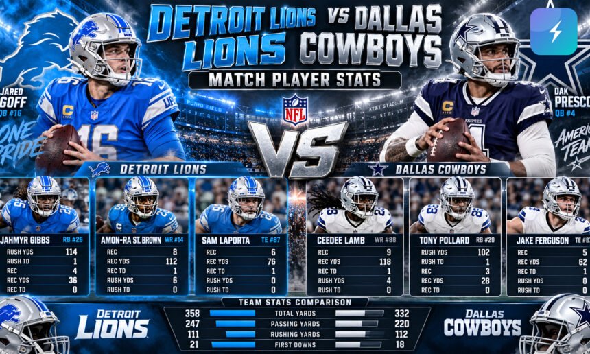 Detroit Lions vs Dallas Cowboys Match Player Stats