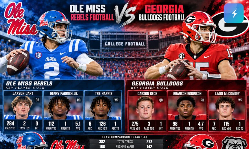Ole Miss Rebels Football vs Georgia Bulldogs Football Match Player Stats